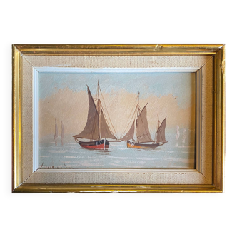 HSP painting "Marine with sailboats" signed + frame circa 1950