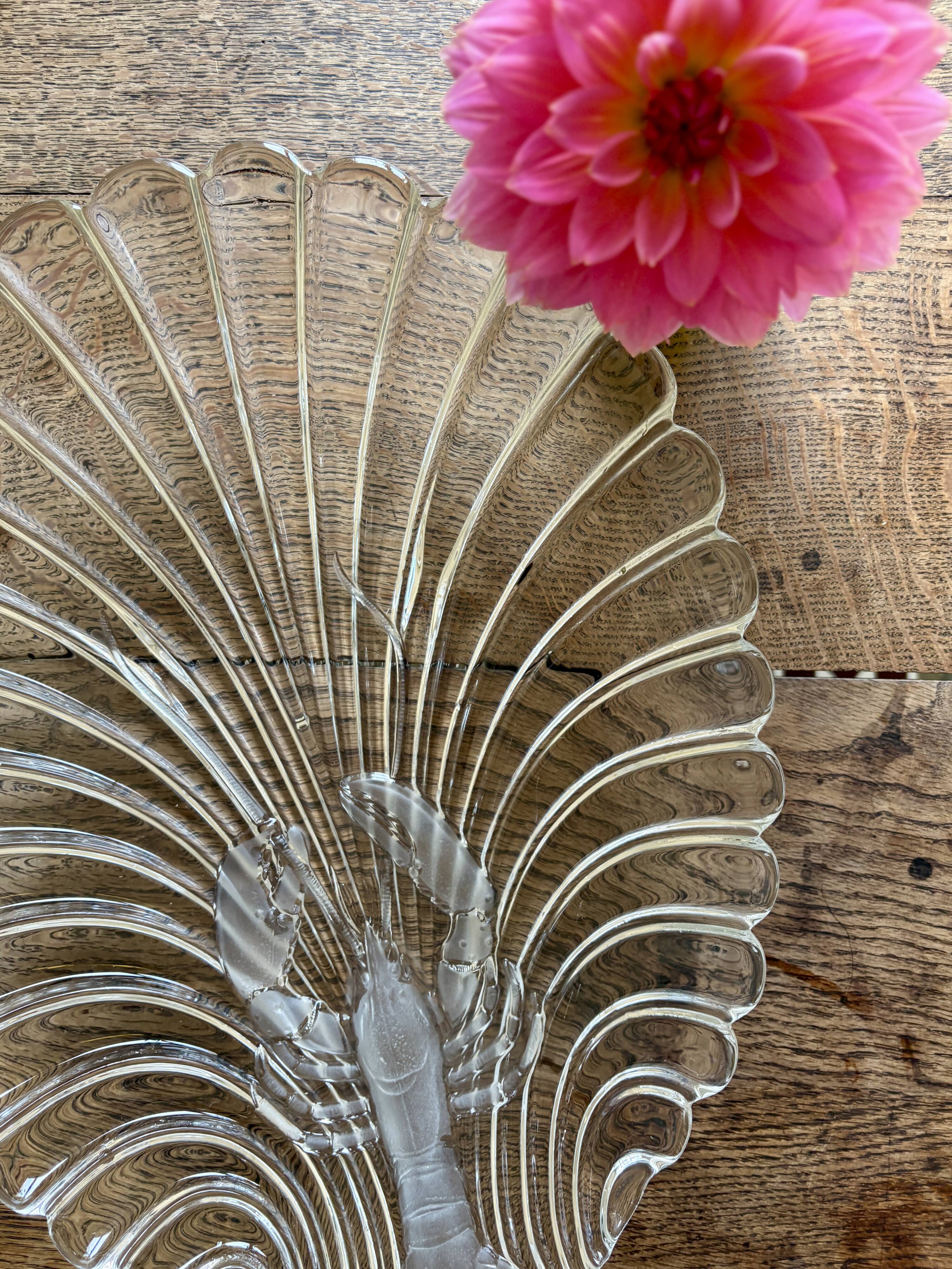 Vintage thick glass dish with lobster decorations