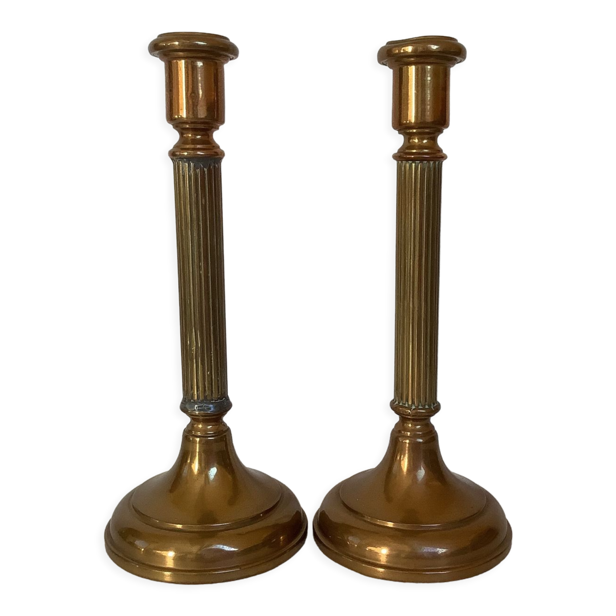 Pair of old brass candle holders