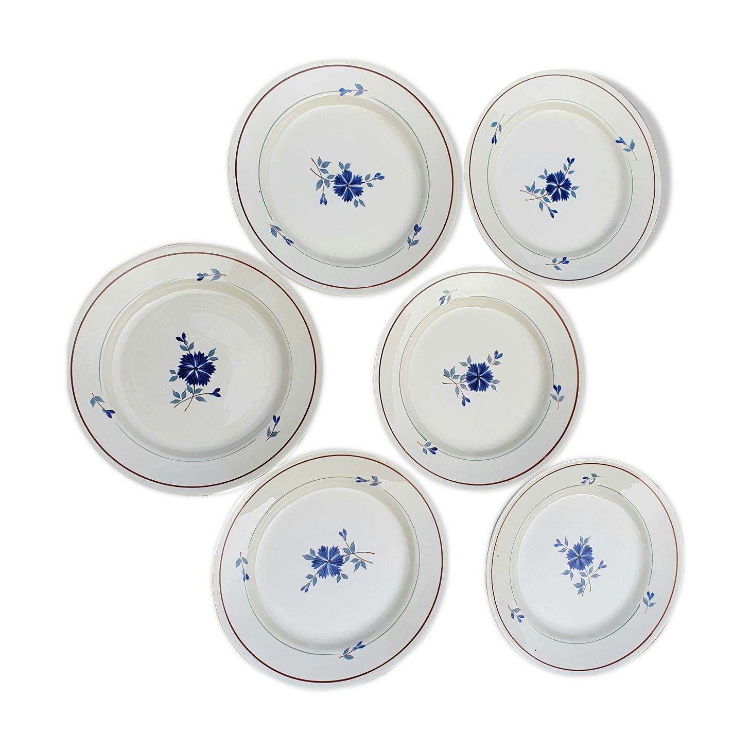 Lot of 6 flat plates in blueberry decor