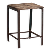 Vintage industrial stool made of pine wood and iron – Central Europe, around 1950