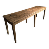 Table de ferme française ancienne en pin et chêne, vers 1880–1920
