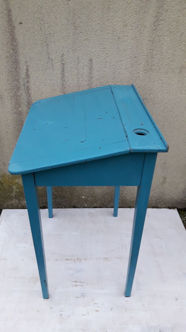 Pupitre écolier bleu  avec emplacement encrier