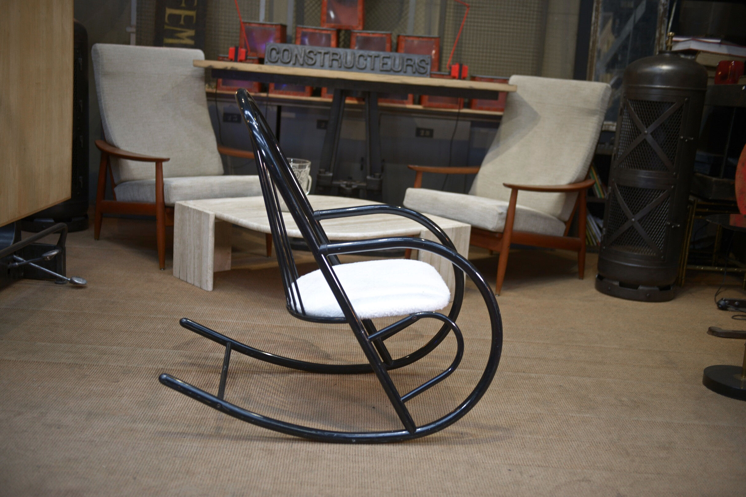 Rocking chair in black lacquered metal 1970