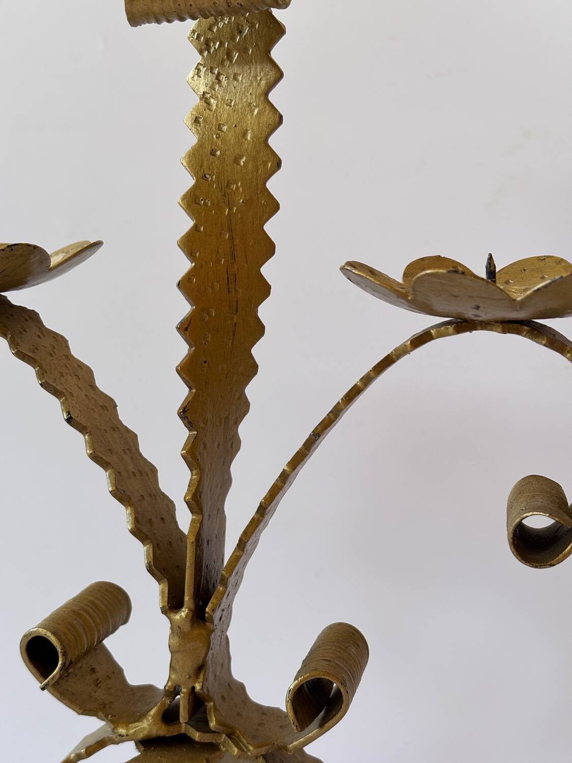 Vintage Stylized Candlestick in Golden Wrought Iron