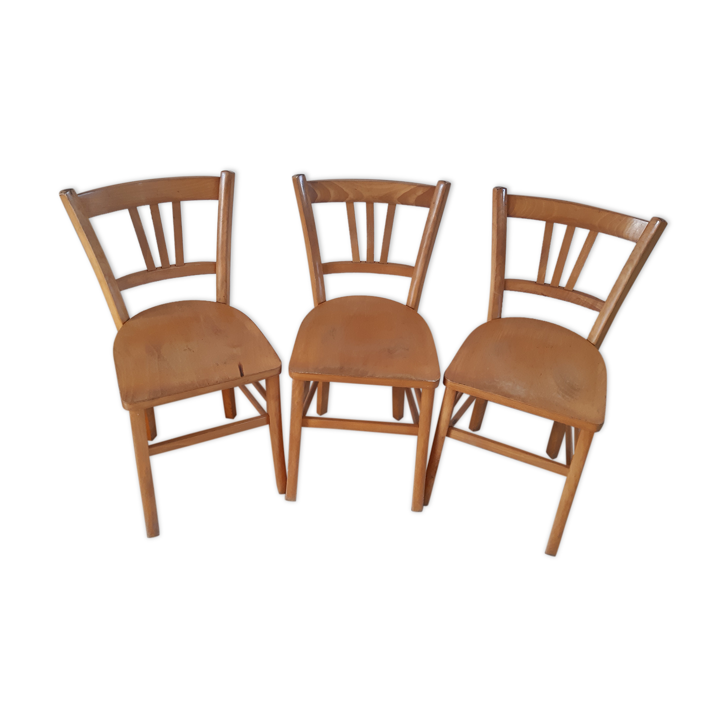 Trio of bistro chairs in beech 50s