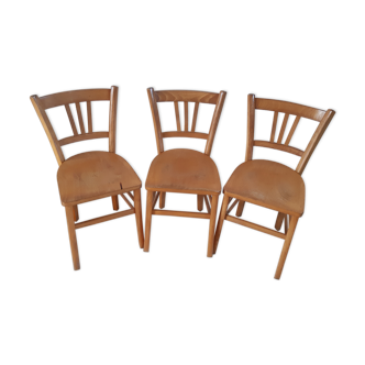 Trio de chaises bistrot en hêtre années 50