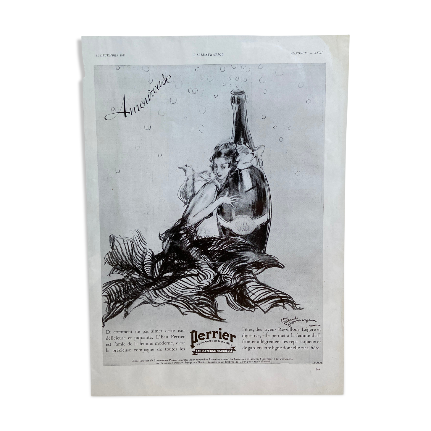 Affiche publicitaire Perrier 14 décembre 1935