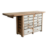 Authentique Comptoir de Métier / Établi Ancien à Tiroirs - Bois Massif
