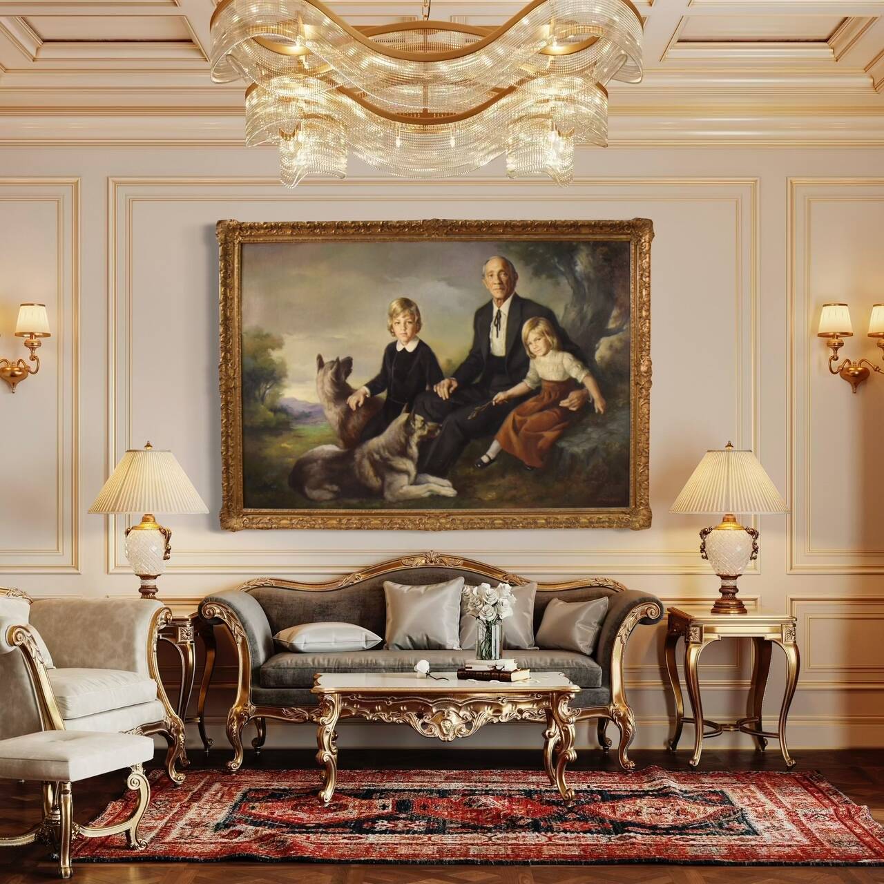 Family portrait signed Francisco Ribera and dated 1972