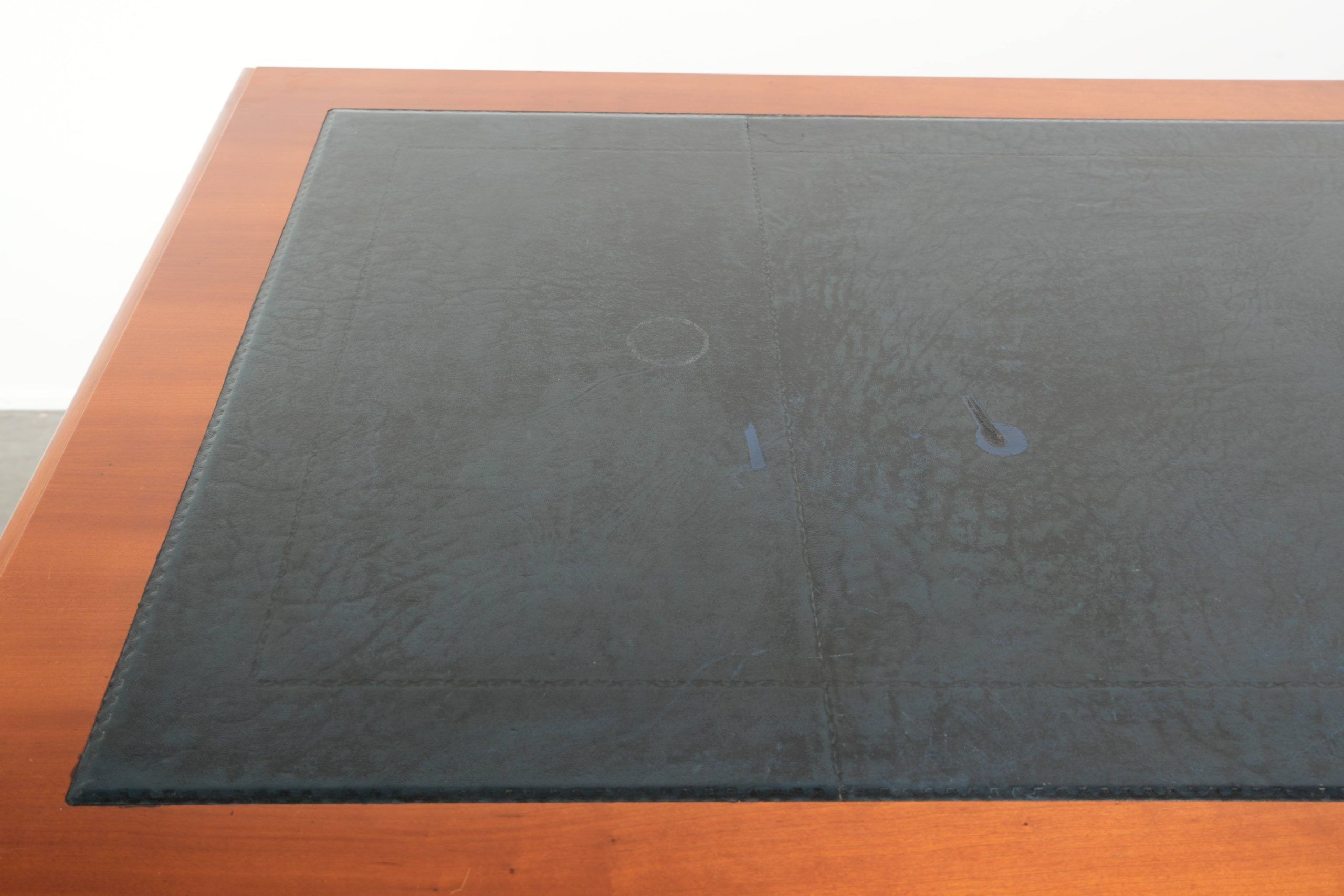 Classic wooden desk in English style with 4 drawers and a blue leather top
