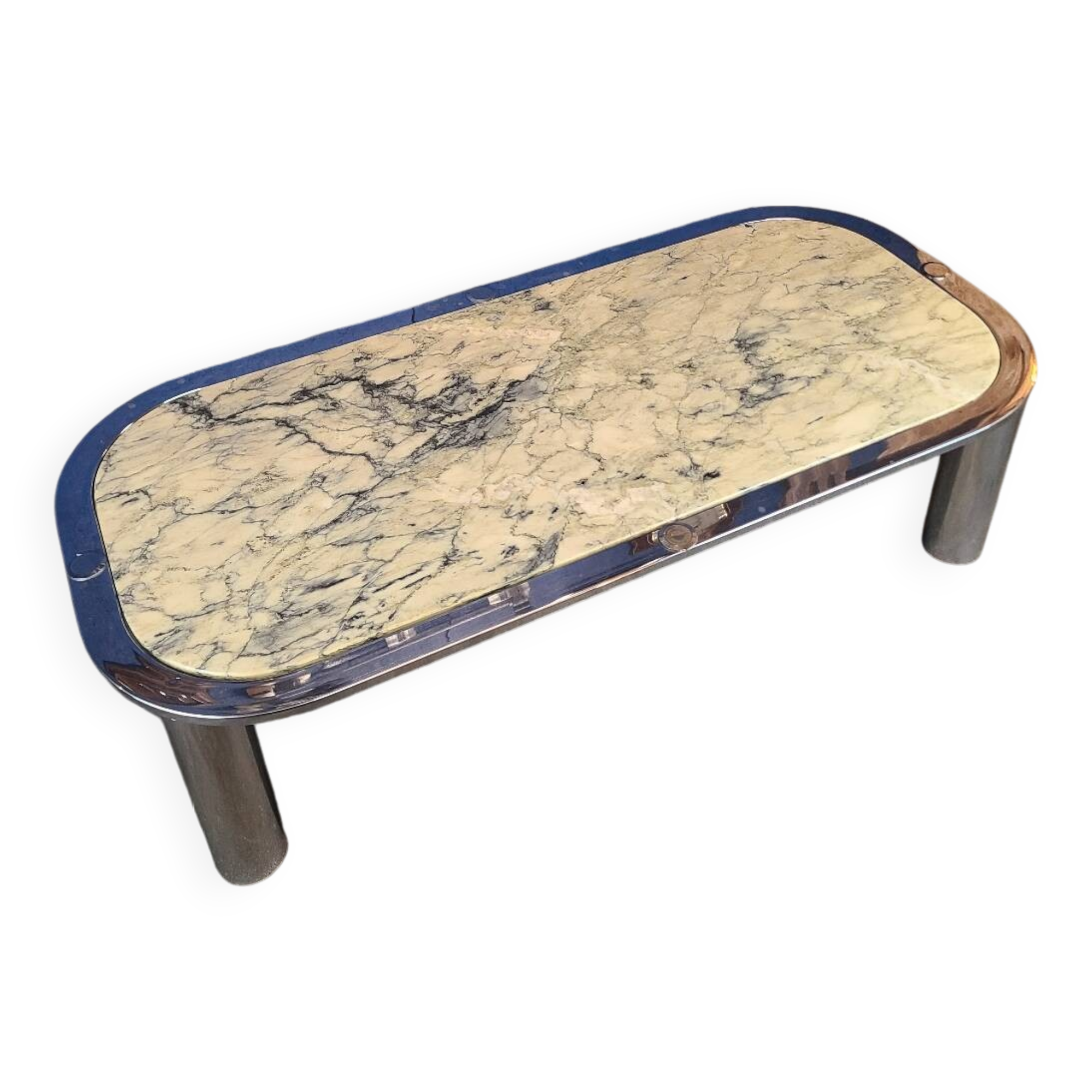 Italian design coffee table from the 70s, marble and chrome