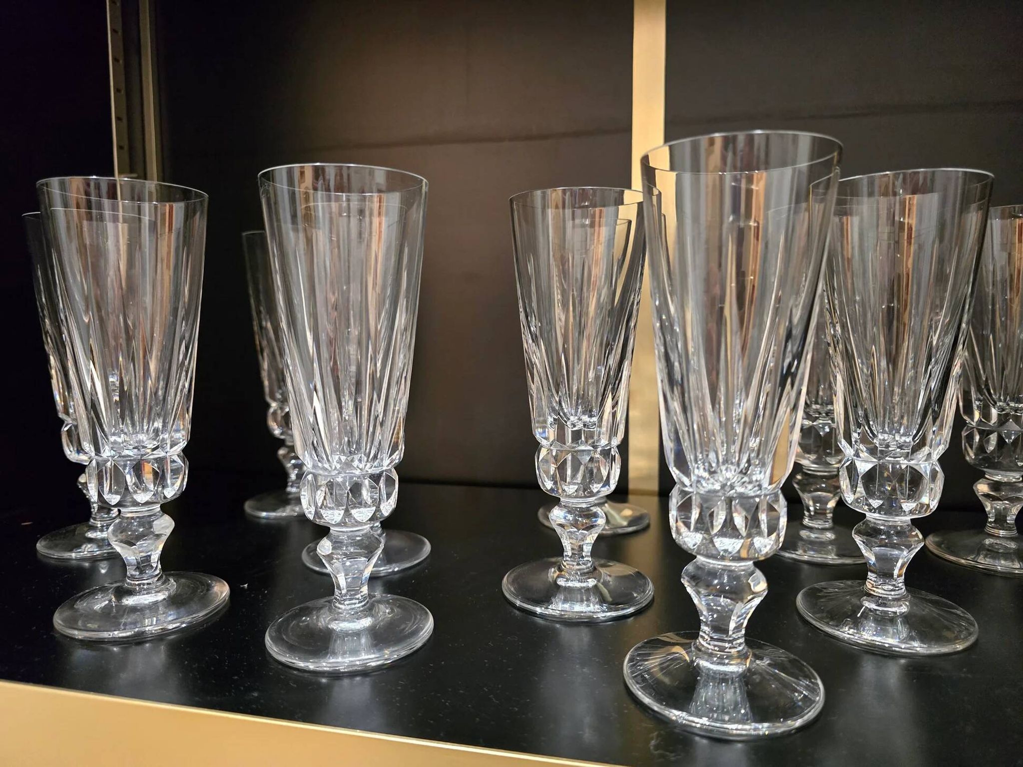 12 Saint-Louis Guernesey model champagne flutes in cut crystal
