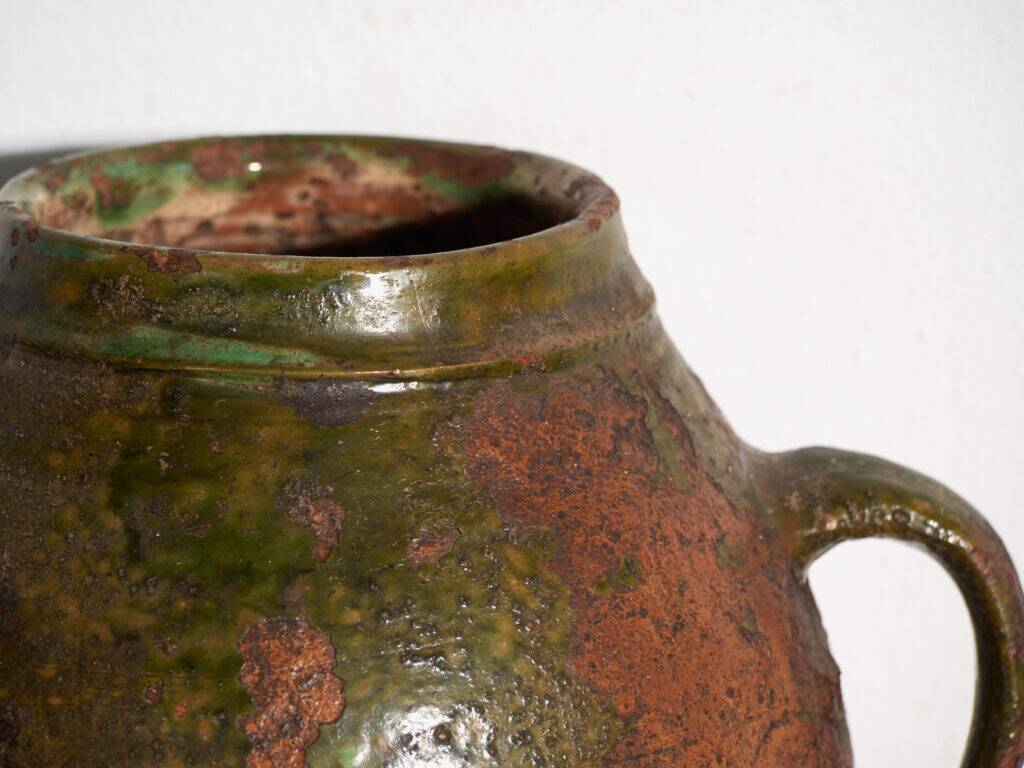 Ancient pot with two handles in glazed ceramic – Central Europe, around 1920