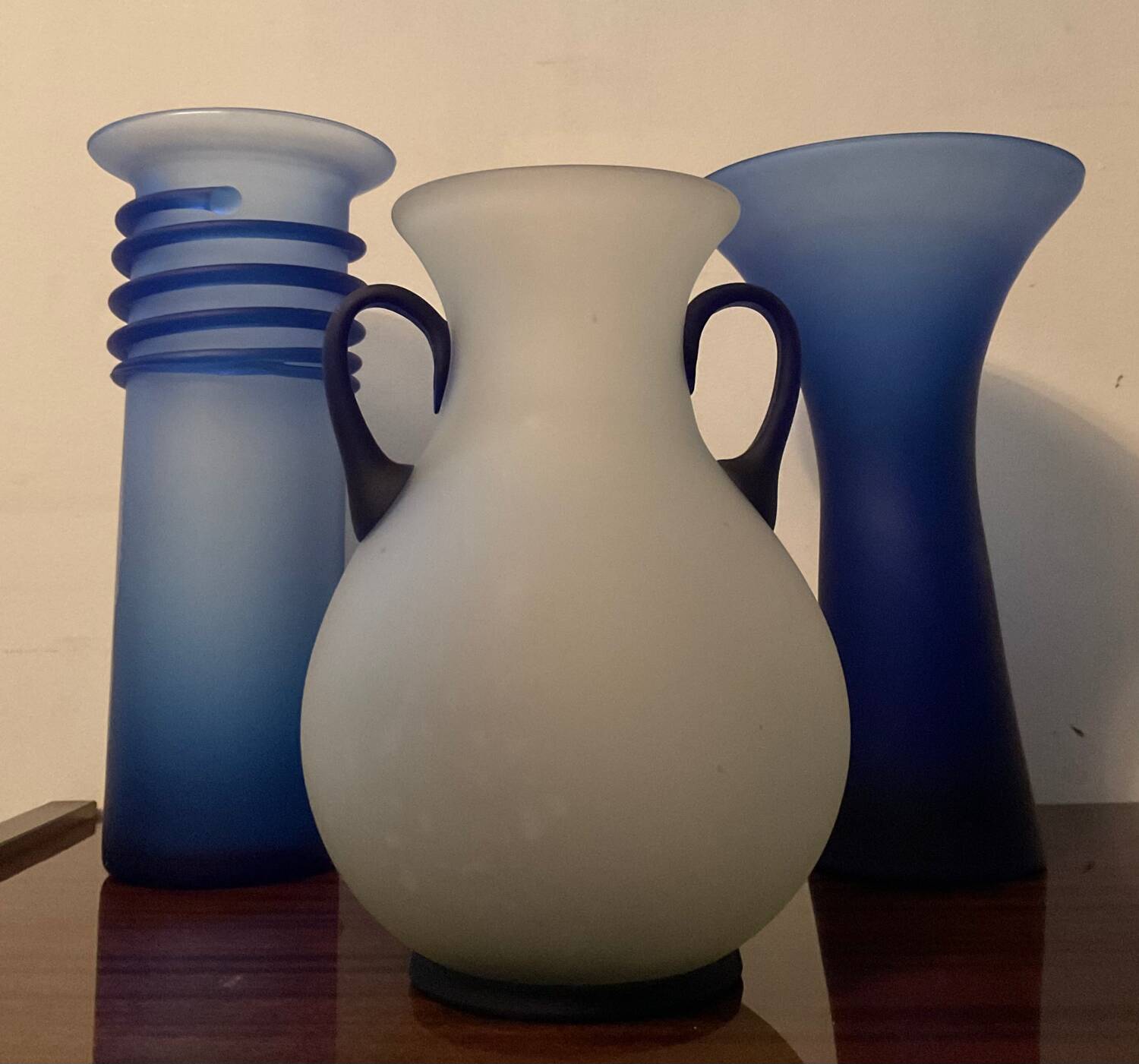 Trio of vintage glass paste vases from the 70s