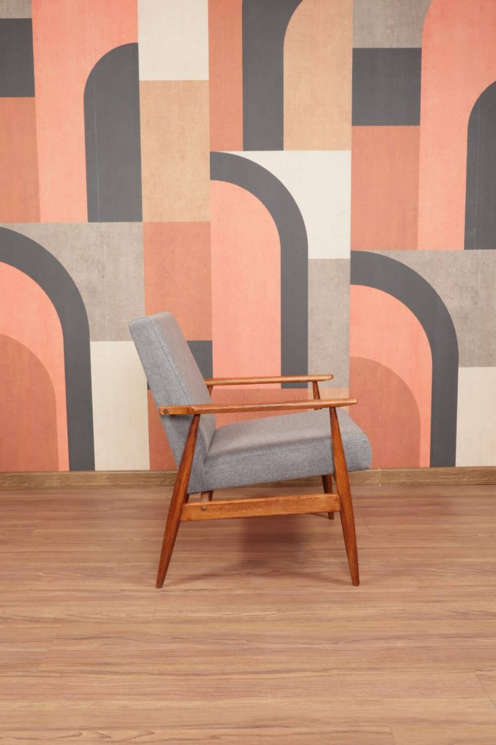 Lounge Chair Vintage Graphite Wool Fabric Mid Century Design, 1960