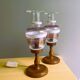 Portuguese Farmhouse rustic wooden table lamps with torch glass shades, 1970s, Set of 2