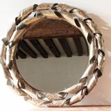 Miroir biseauté circulaire, double couronne d'inox torsadé