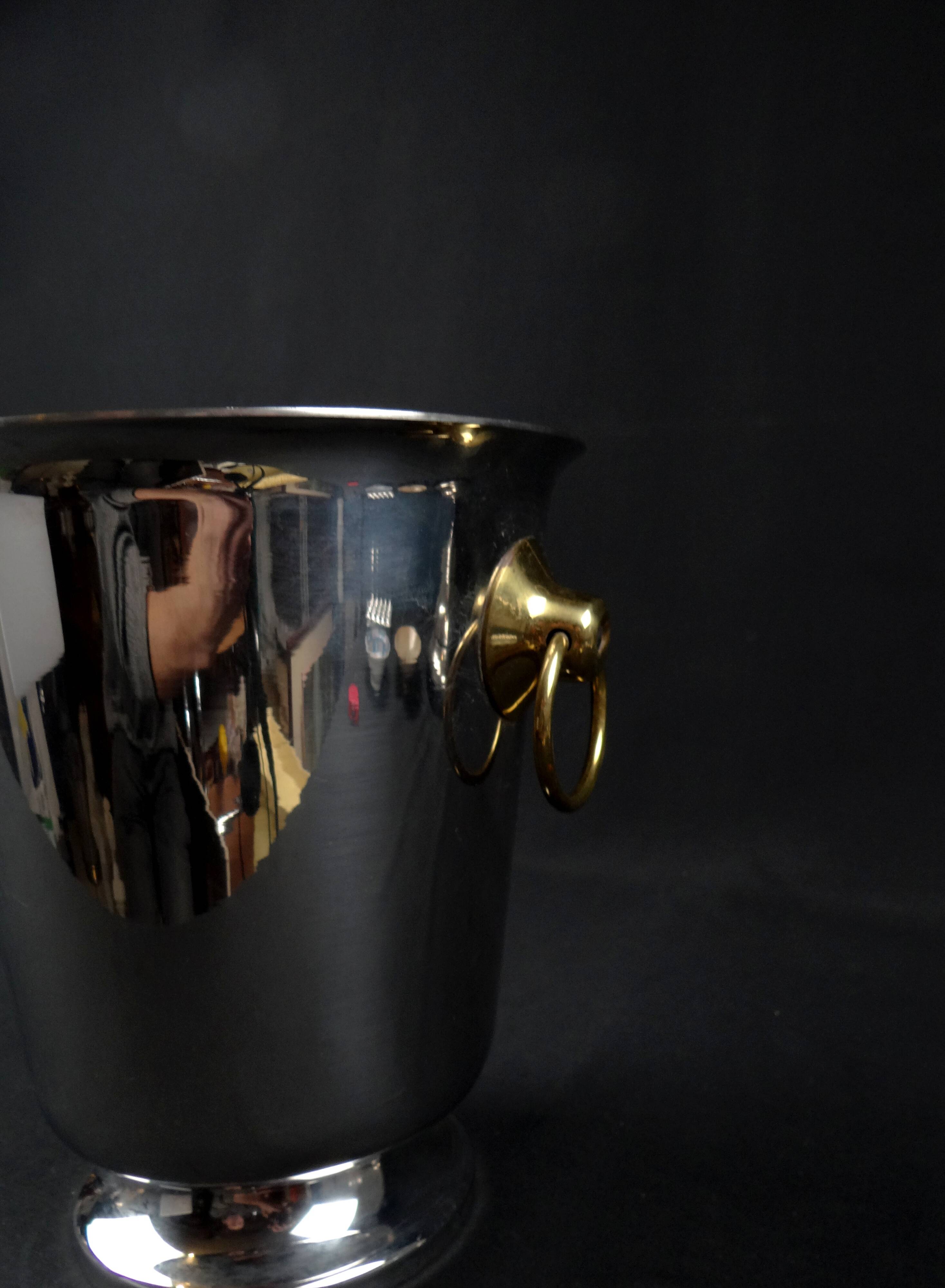 Vintage 80s silver and gold stainless steel champagne bucket by Létang Rémy