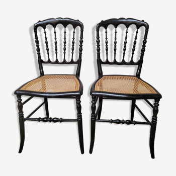 Pairs of Napoleon III chairs seated canned