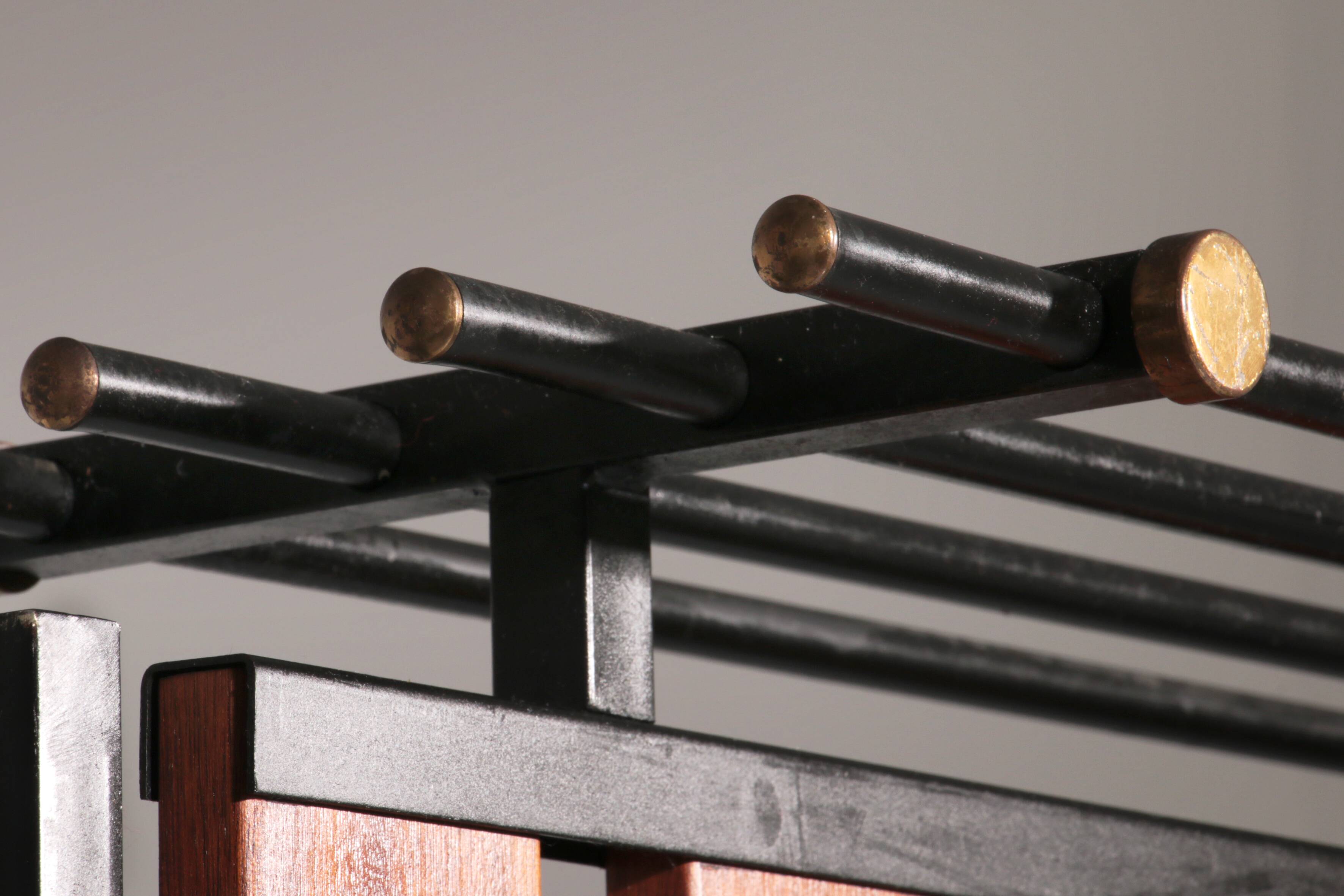 Italian Vintage Elegance – Brass and Teak Wall Clothes Hanger from the 1950