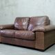 Italian Rattan and Leather Sofa, 1970s