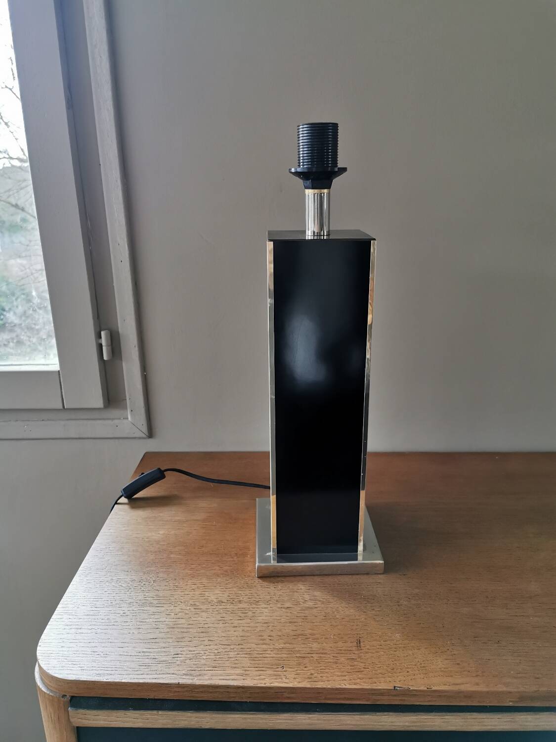 Vintage square black and brass lamp base