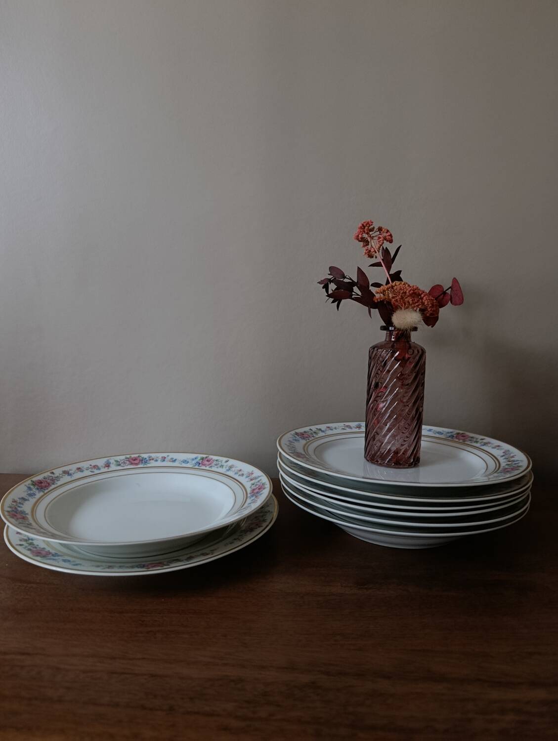 Set of 8 floral design plates | D.R.B. Limoges porcelain