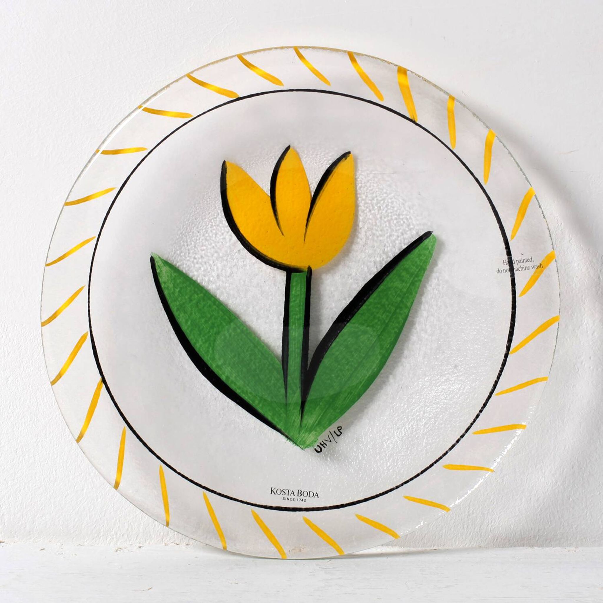 Kosta Boda Vintage Glass Plate: Yellow Tulip Design, Ulrica Hydman Vallien