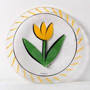 Kosta Boda Vintage Glass Plate: Yellow Tulip Design, Ulrica Hydman Vallien