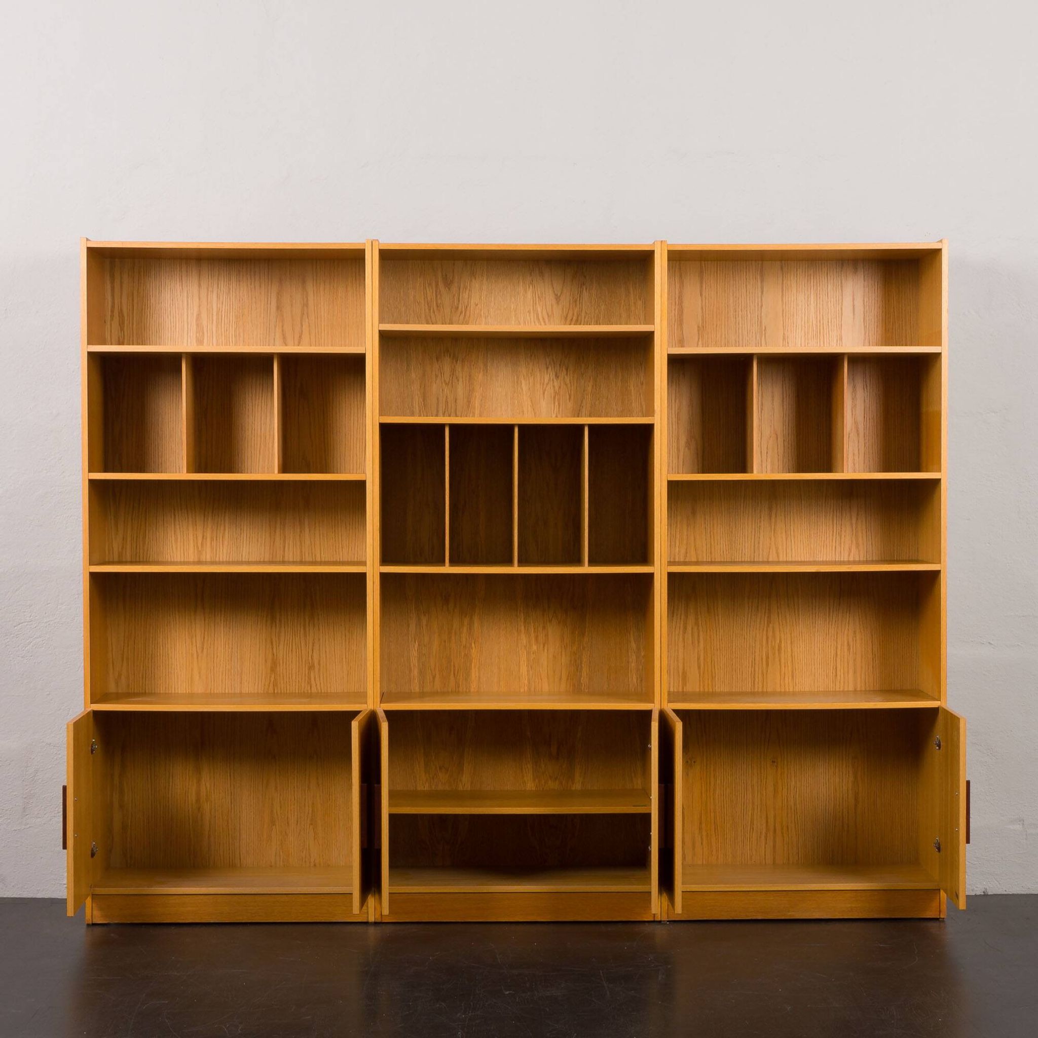 Ib Kofod Larsen Danish oak 3 modules bookshelf vinyl records shelves for Faarup, Denmark, 80s