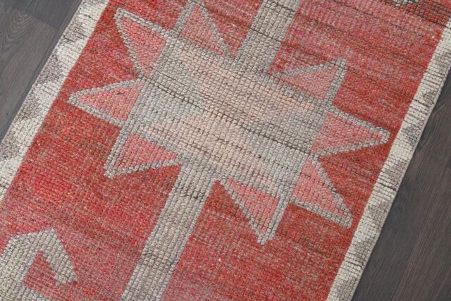 1970s Turkish Oushak Handmade Wool Cotton Red Runner Rug 90x304