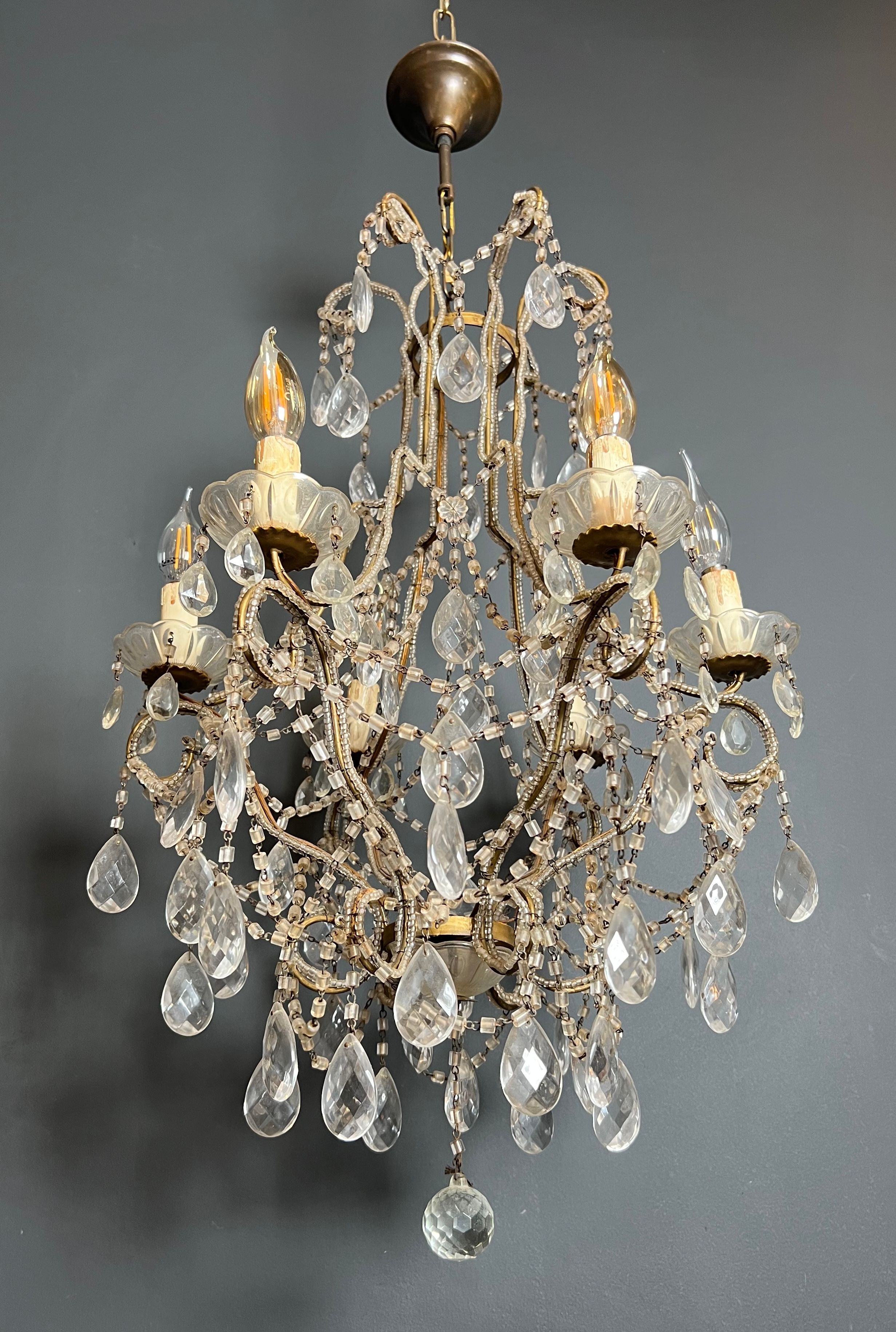 Lustre italien à perles et cristaux