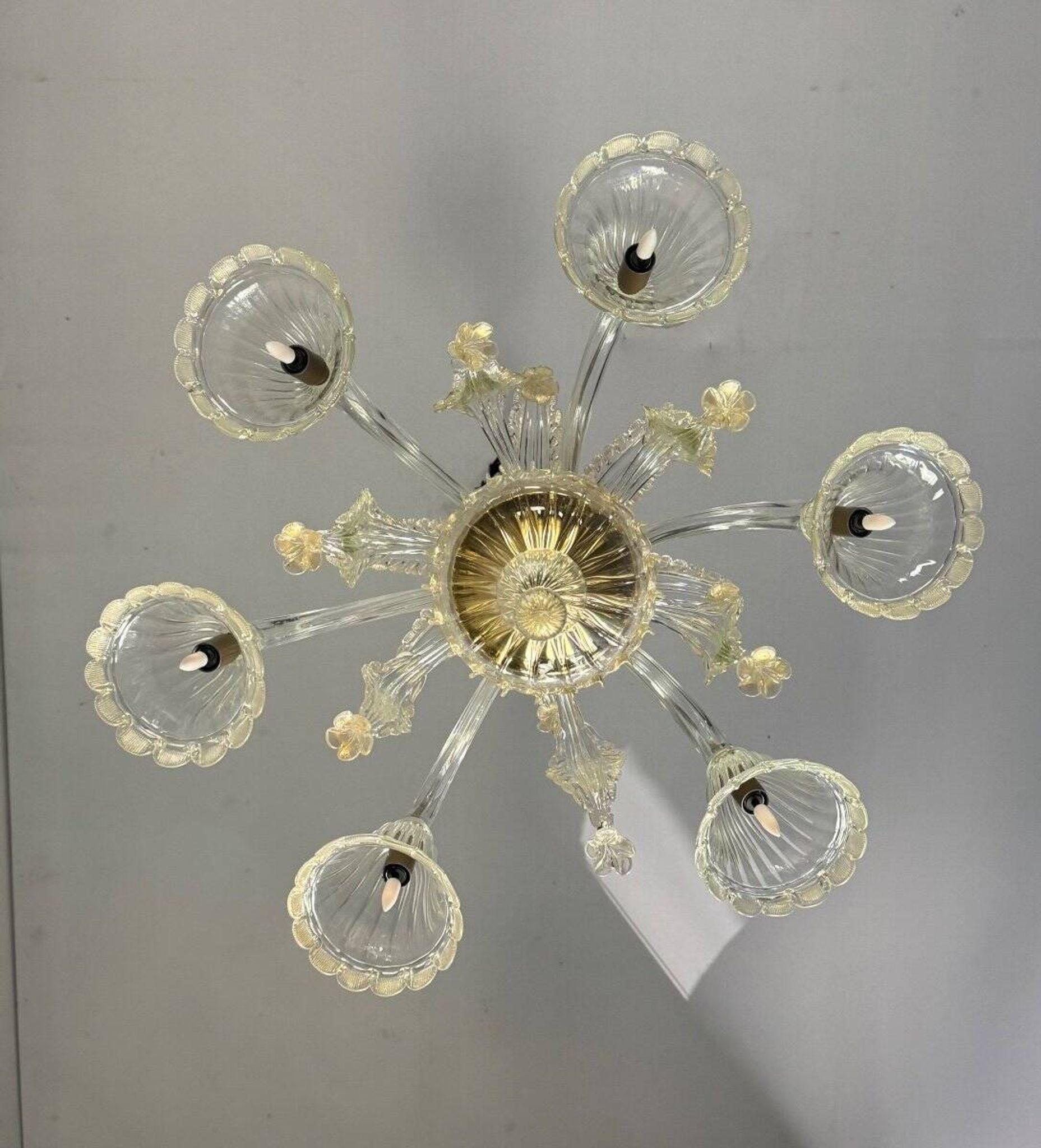 Venetian Chandelier In Golden Murano Glass, 6 Arms Of Light