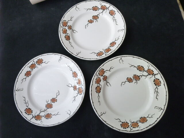 Set of 3 flat plates Terre de fer Moulin des Loups Japanese décor