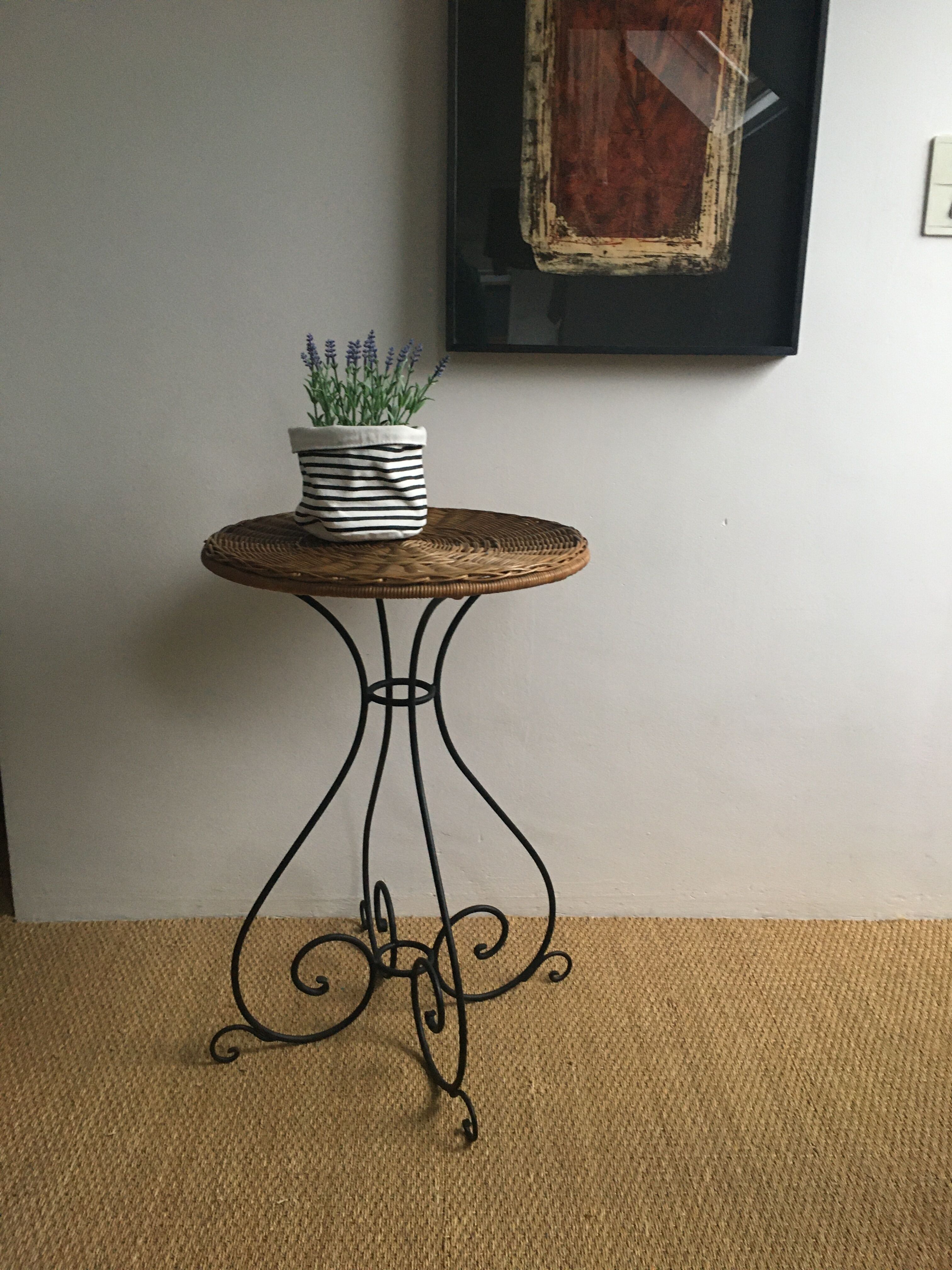 Black metal healing (wrought iron) vintage rattan tray