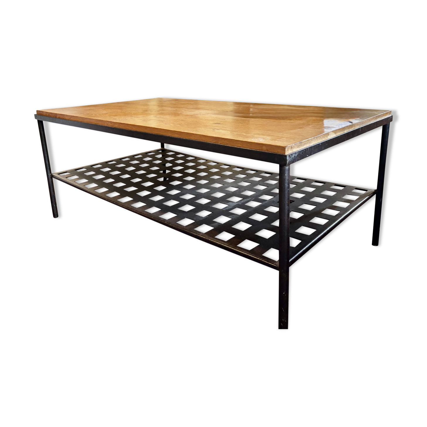 Coffee table in steel/glass or oak.