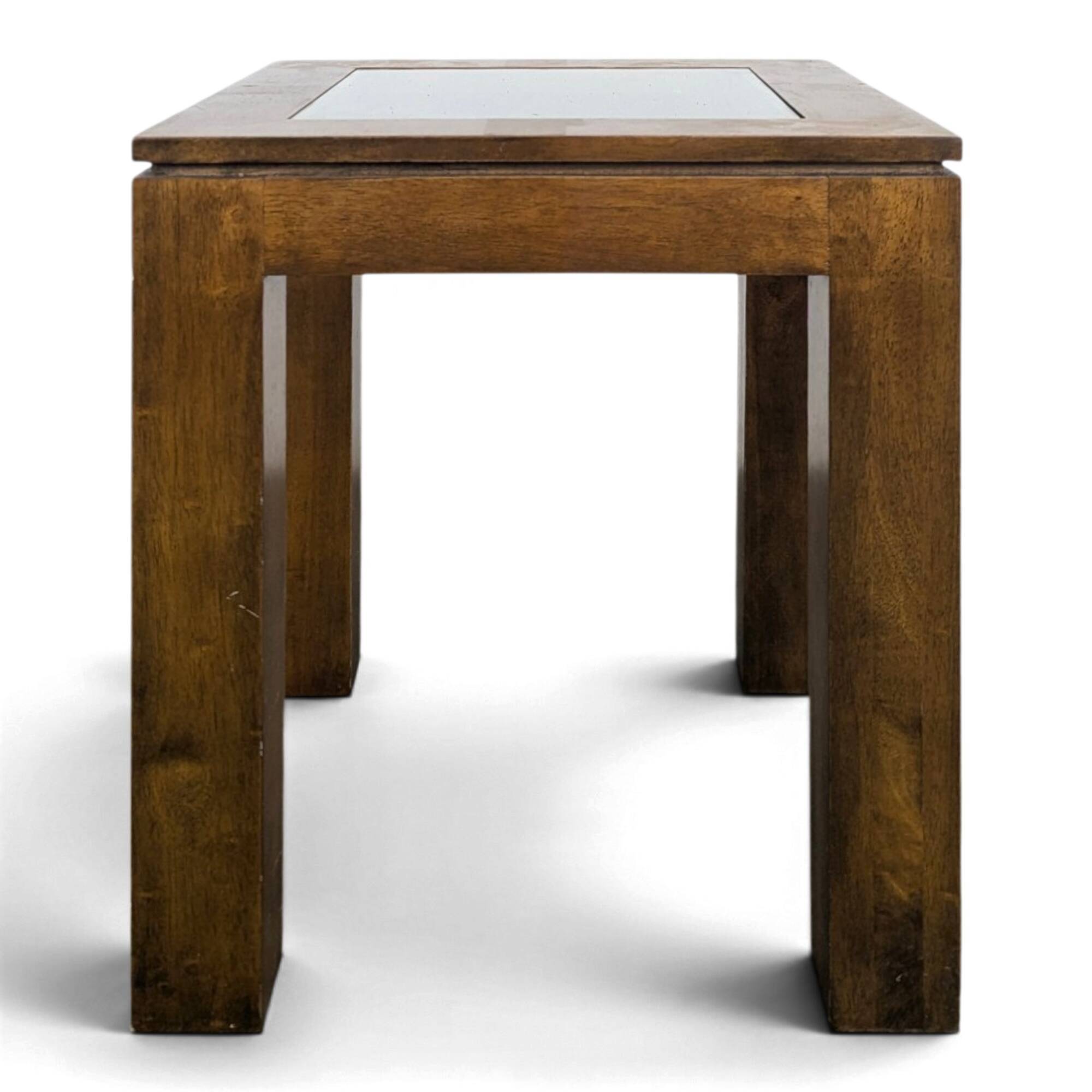 Bout de canapé carré en bois exotique à plateau verre