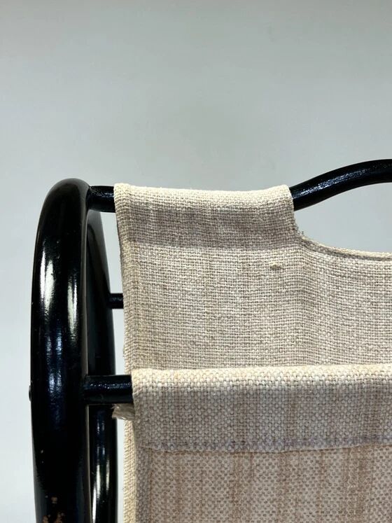 Vintage Round Magazine Rack / Reading Basket, Black Rattan, 1970's
