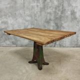 Antique oak dining table on cast iron base 93 x 123 cm