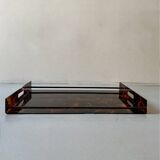 Serving tray in smoked tortoiseshell plexiglass, 1970s design
