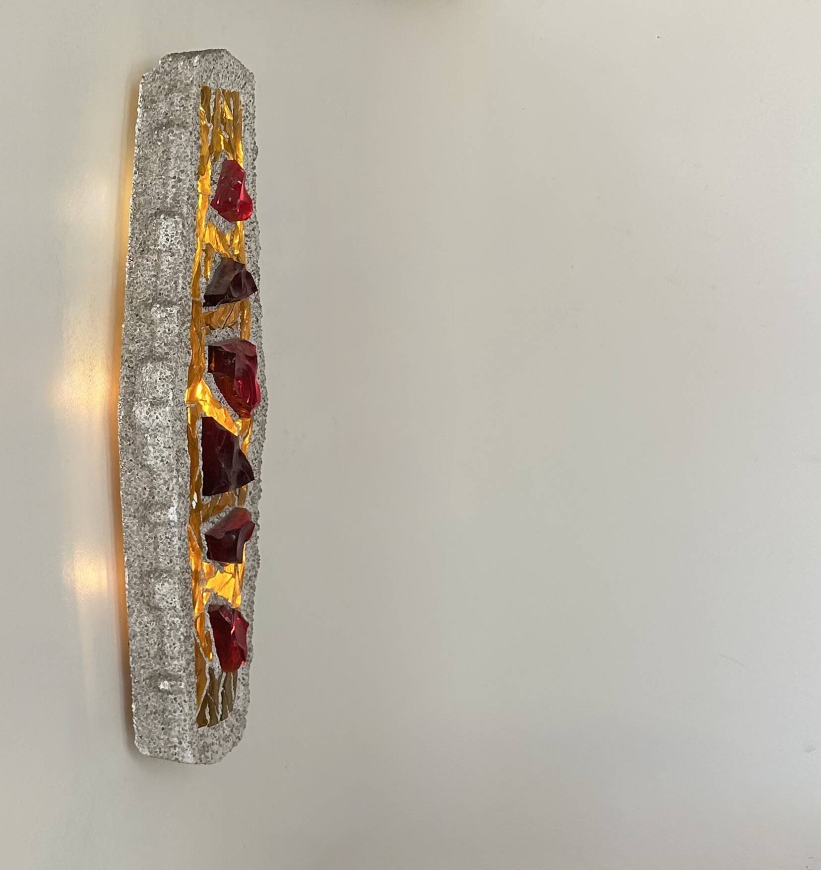 Vintage XL "stained glass" wall sconce in cement and glass, Sweden 1950