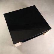 Vintage coffee table in pink marble and lacquered wood, 1970s design.