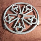 Vintage French light greenish blue cast iron table mat