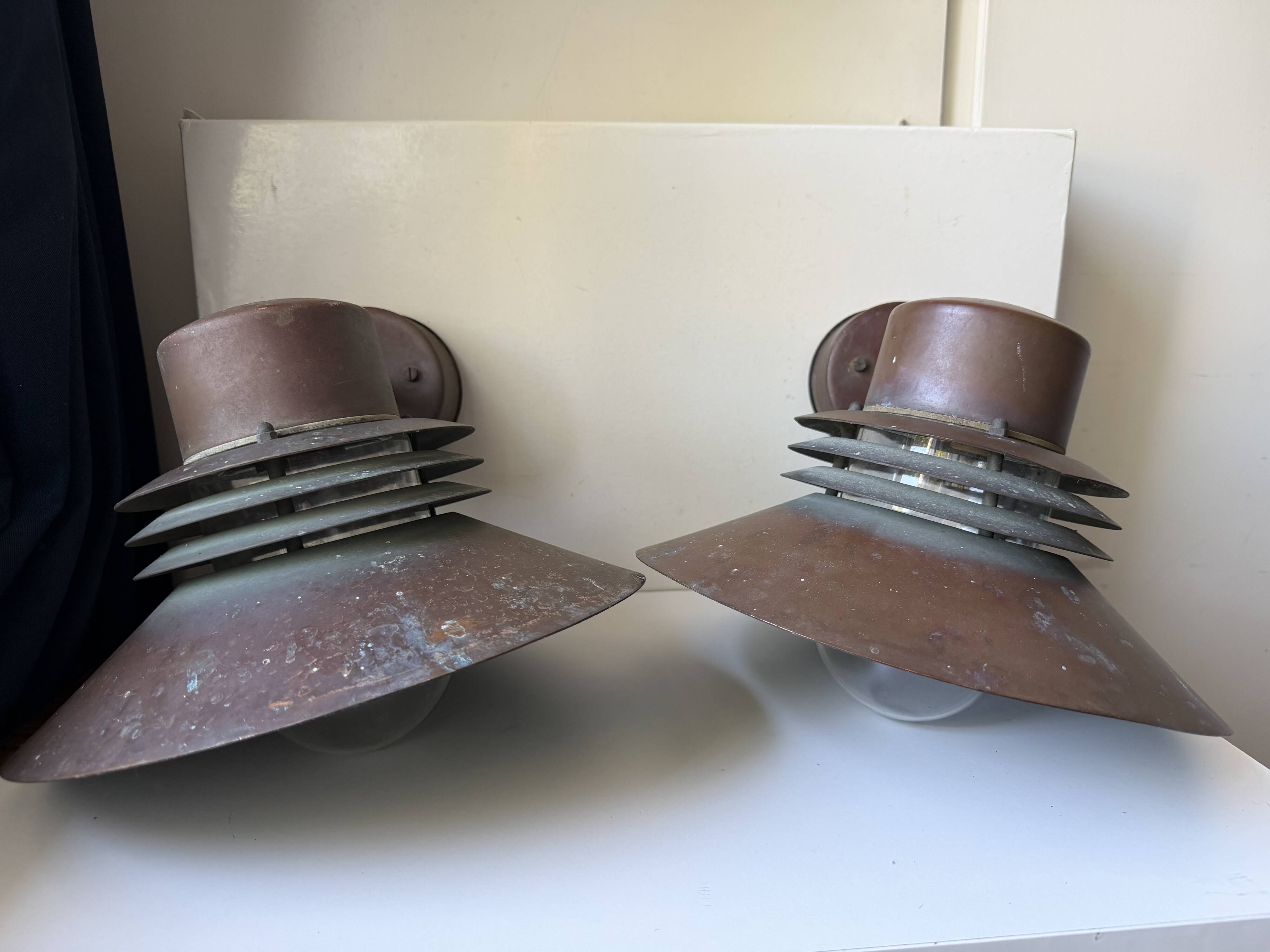 Pair of Danish Vintage Copper Wall Lamps