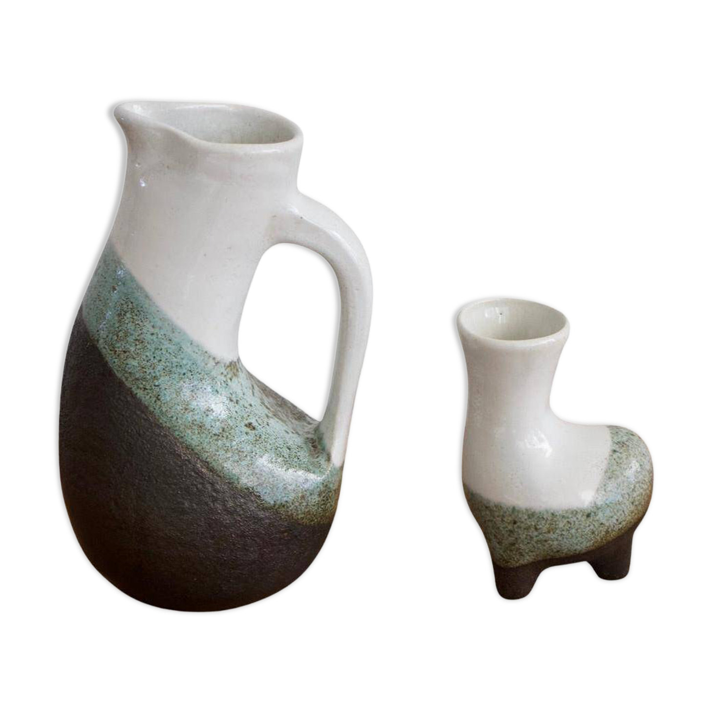 Ensemble de pichet et vase en faïence émaillée de Gilbert Valentin