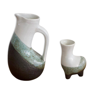 Ensemble de pichet et vase en faïence émaillée de Gilbert Valentin