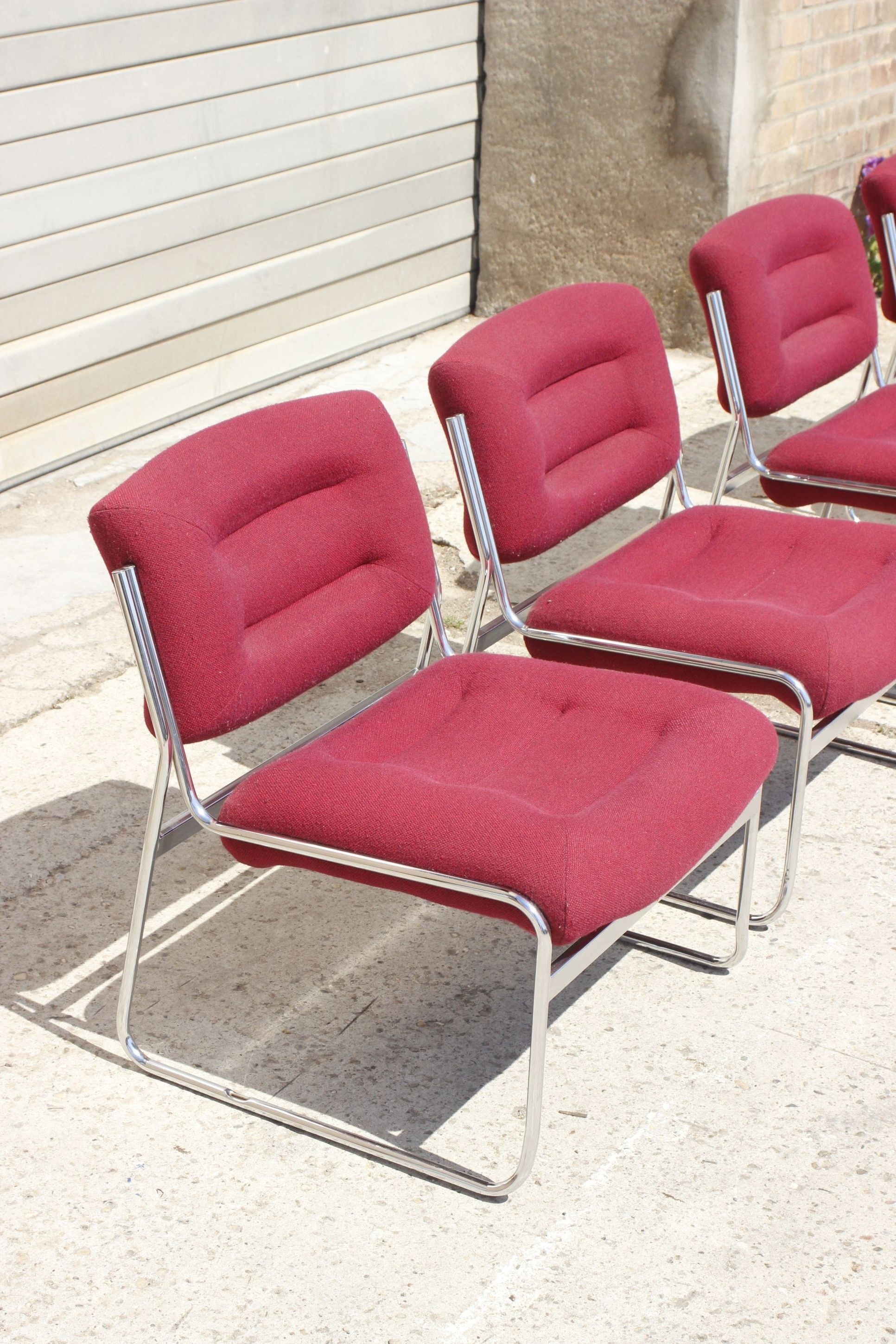 Space Age Chairs in Chrome and Velvet, 1970s, Set of 4