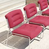 Space Age Chairs in Chrome and Velvet, 1970s, Set of 4