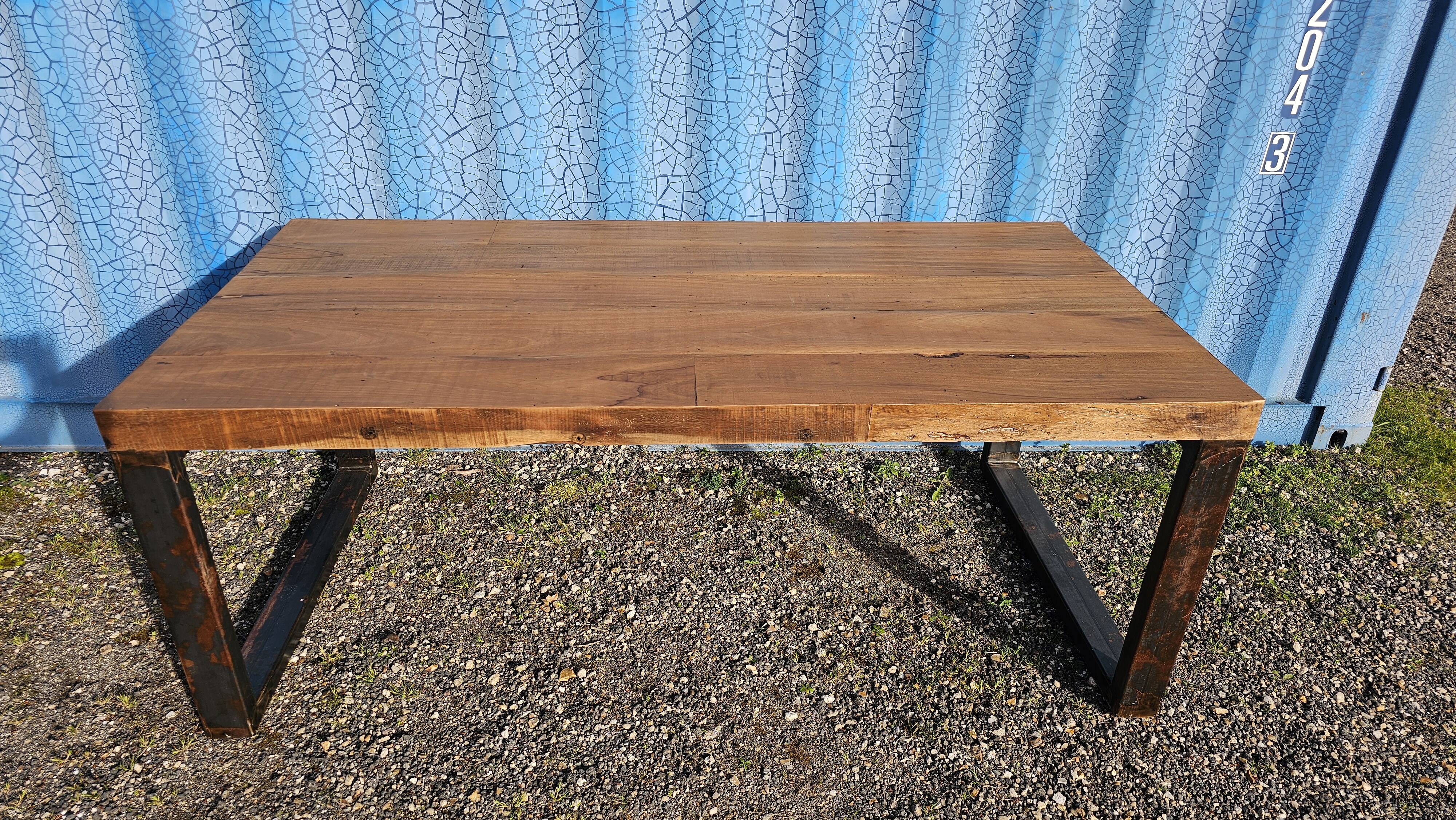 Industrial teak and metal table